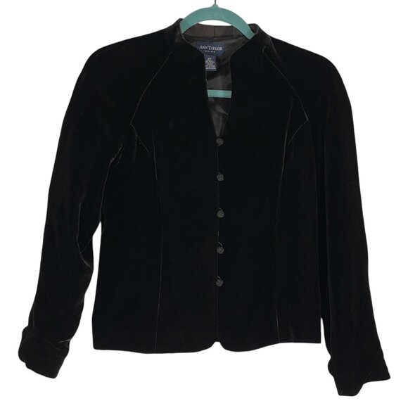 Ann Taylor Womens Vintage Velvet Silk Blend Jacket Size 4P Black Victorian Goth - Picture 1 of 7